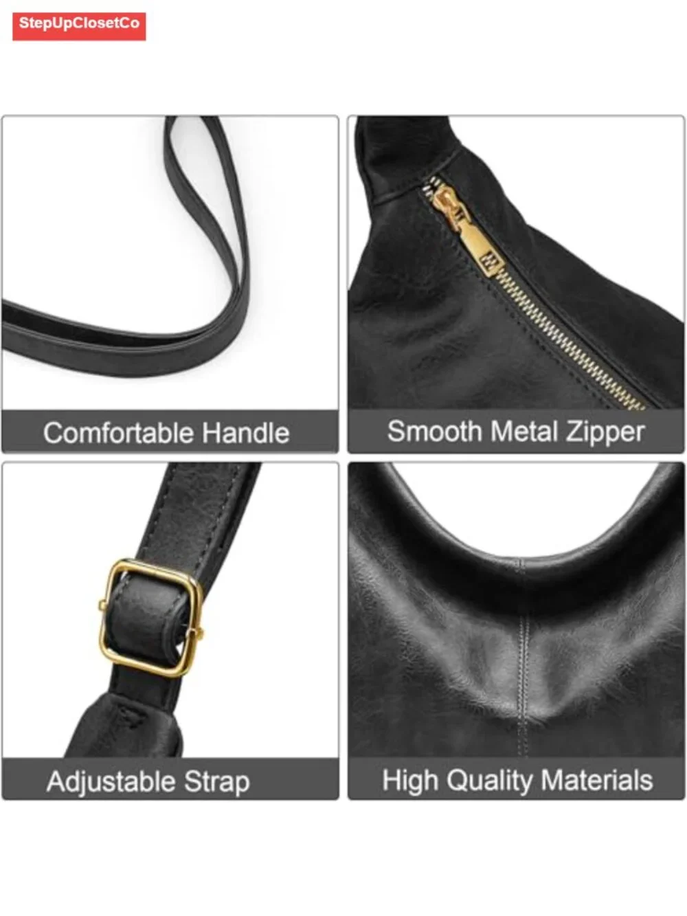 Vegan Leather Hobo Bag Women Shoulder Crossbody Purse Large Capacity Adjustable